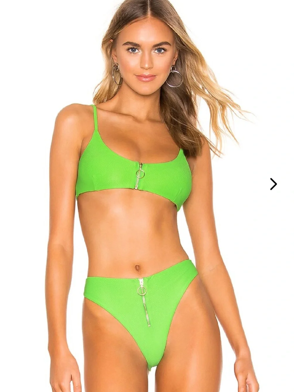 🛍️SALE Lovers + friends lime green zipped Chelsey bikini top M high cut bottom S - Picture 1 of 7